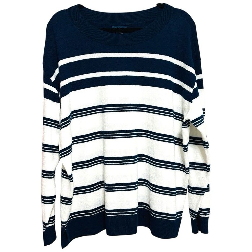 Lands' End Striped Pullover Sweater Women's Sz XL Navy White